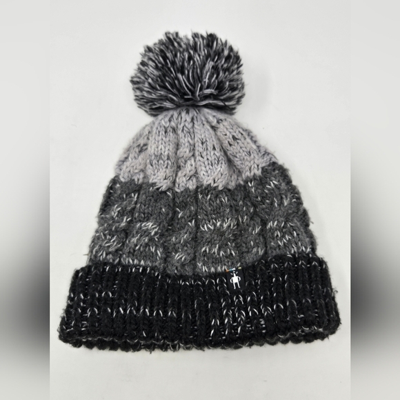SMARTWOOL GREY BLACK OMBRE POM POM BEANIE MERINO WOOL BLEND WOMEN OS KNITWEAR - Picture 12 of 13